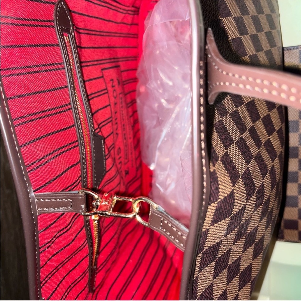 Cute fashion Brown Checkered Tote Bag - Picture 3 of 5